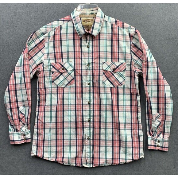 US Expedition Mens Button Up Shirt Pearl Snap Pink Check Western Cowboy  XL - Picture 1 of 13